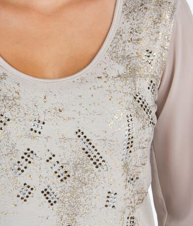 BKE Boutique Cold Shoulder Top front detail view