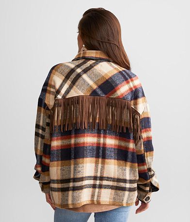 BKE Flannel Fringe Shacket BACK