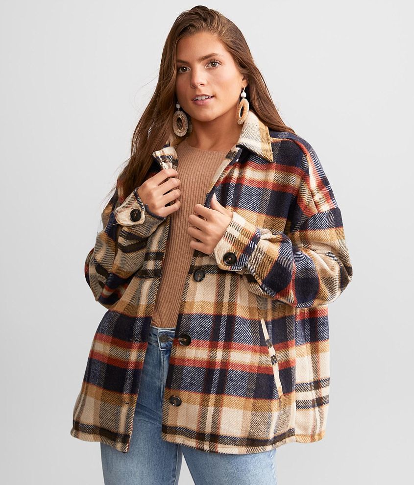 BKE Flannel Fringe Shacket front view