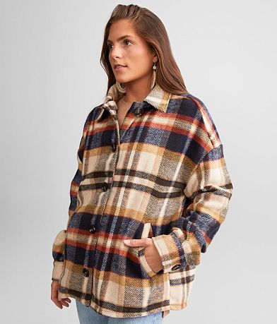 BKE Flannel Fringe Shacket FULL_RIGHT_SIDE