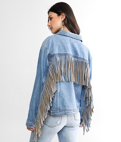 Sterling &amp; Stitch Fringe Denim Jacket BACK