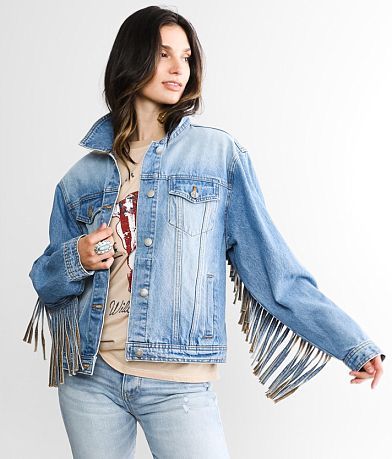 Sterling &amp; Stitch Fringe Denim Jacket FULL_LEFT_SIDE