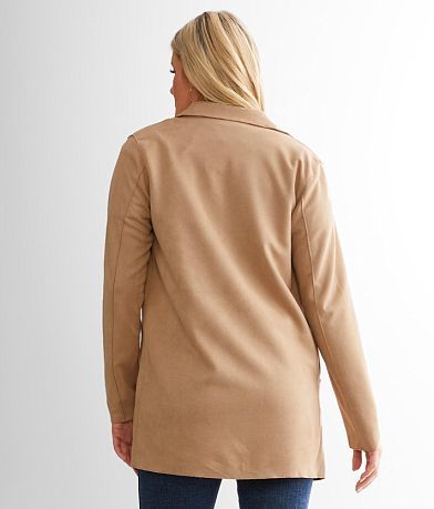 Buckle Black Faux Suede Jacket back view