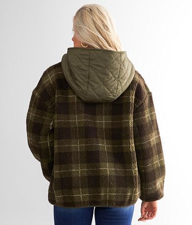 BKE Sherpa Hooded Half Zip Pullover back view