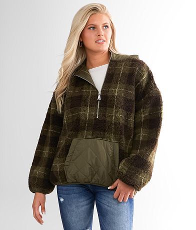 BKE Sherpa Hooded Half Zip Pullover front view