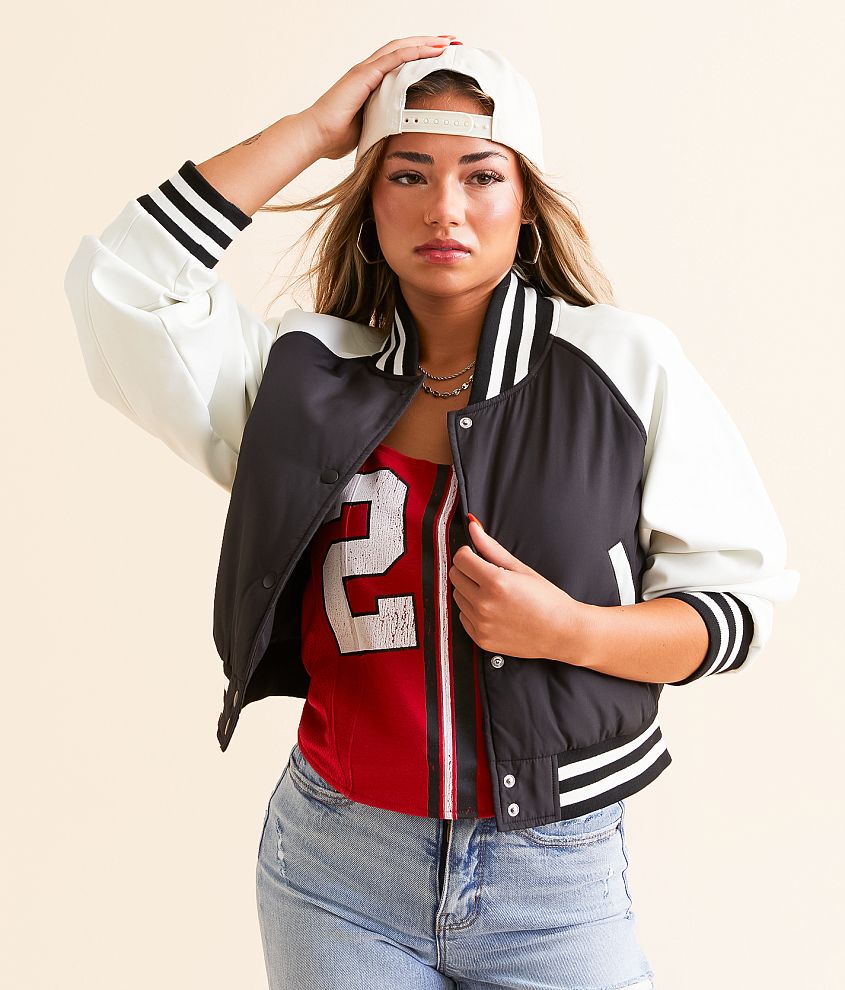 DH Apparel Varsity Cropped Jacket front view