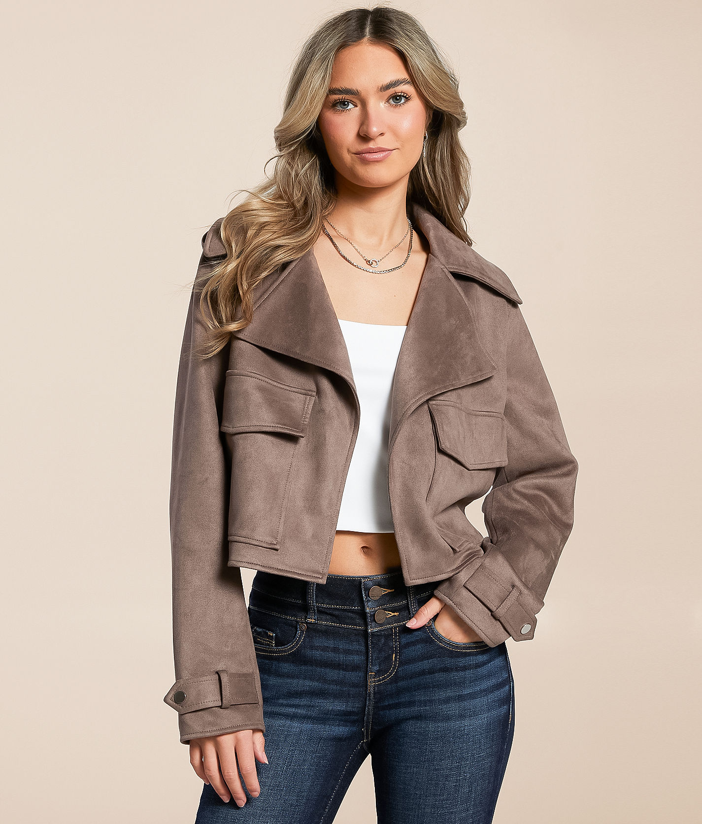 Open SZN Faux Suede Cropped Jacket Women's Coats Jackets in