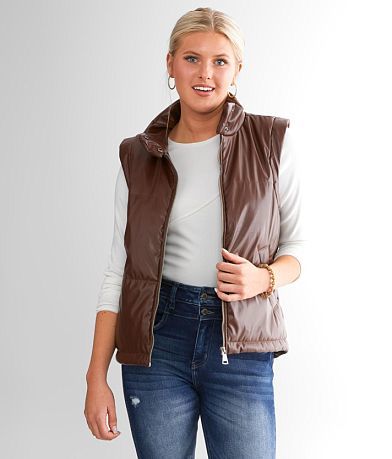 Vigoss Faux Leather Puffer Vest front view