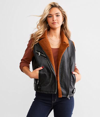 BKE Faux Leather Asymmetrical Vest front view
