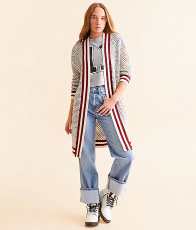 DH Apparel Metallic Open Stitch Cardigan Sweater front view