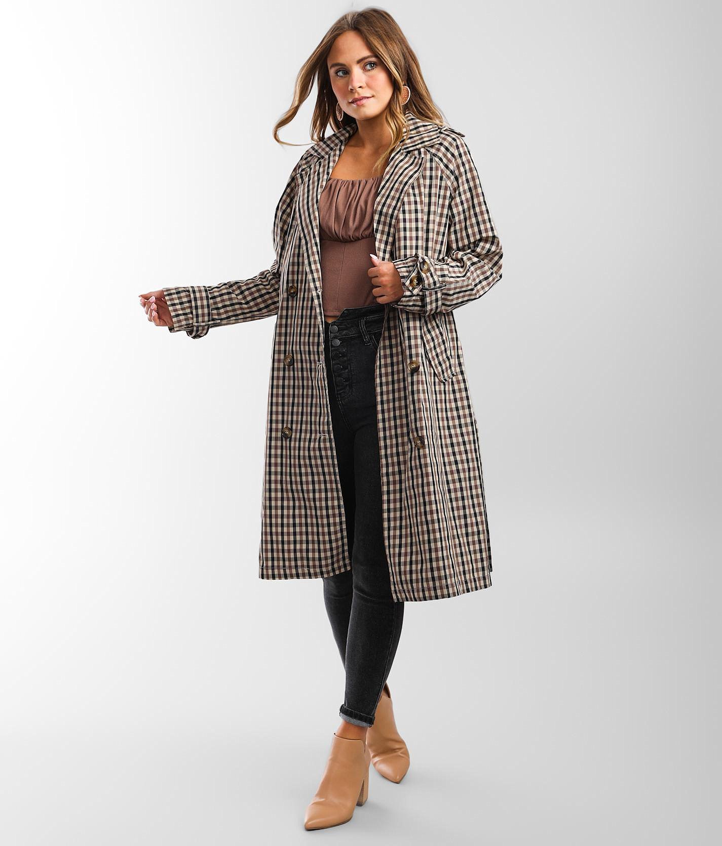 plus size plaid trench coats