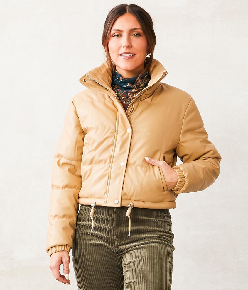 Cropped puffer hot sale jacket beige