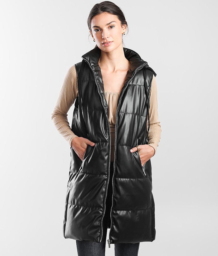 Leather Puffer Vest Womens, Black Puffy Vest Women