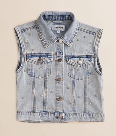 Vigoss Girls - Rhinestone Denim Vest front view