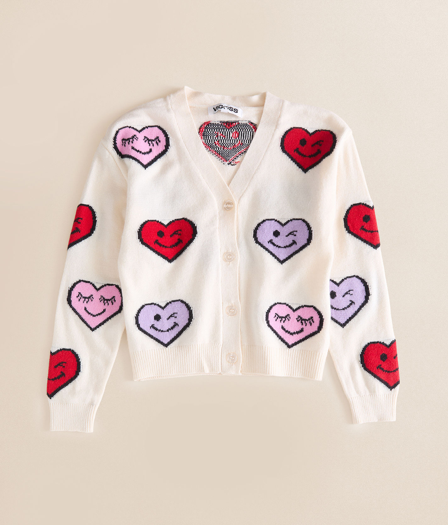 yuyu bibiy.heart  cardigan White 箱入り！ Shop Varsity Chunky Heart Cardigan in Ivory and Red