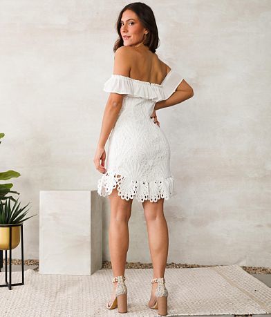 A. Peach Off The Shoulder Eyelet Mini Dress back view