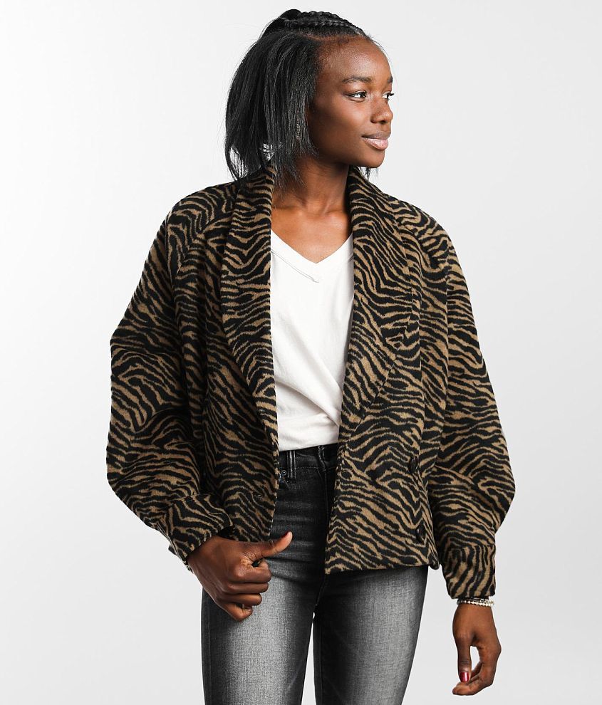 A. Peach Brushed Zebra Print Jacket front view