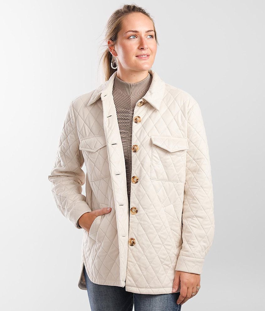 A. Peach Quilted Jacket front view