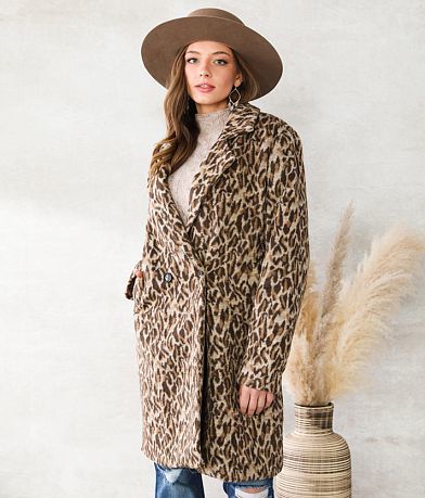 A. Peach Cheetah Print Duster Jacket FULL_RIGHT_SIDE