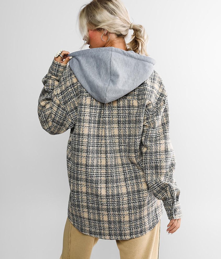 Hooded Plaid Tweed Shacket