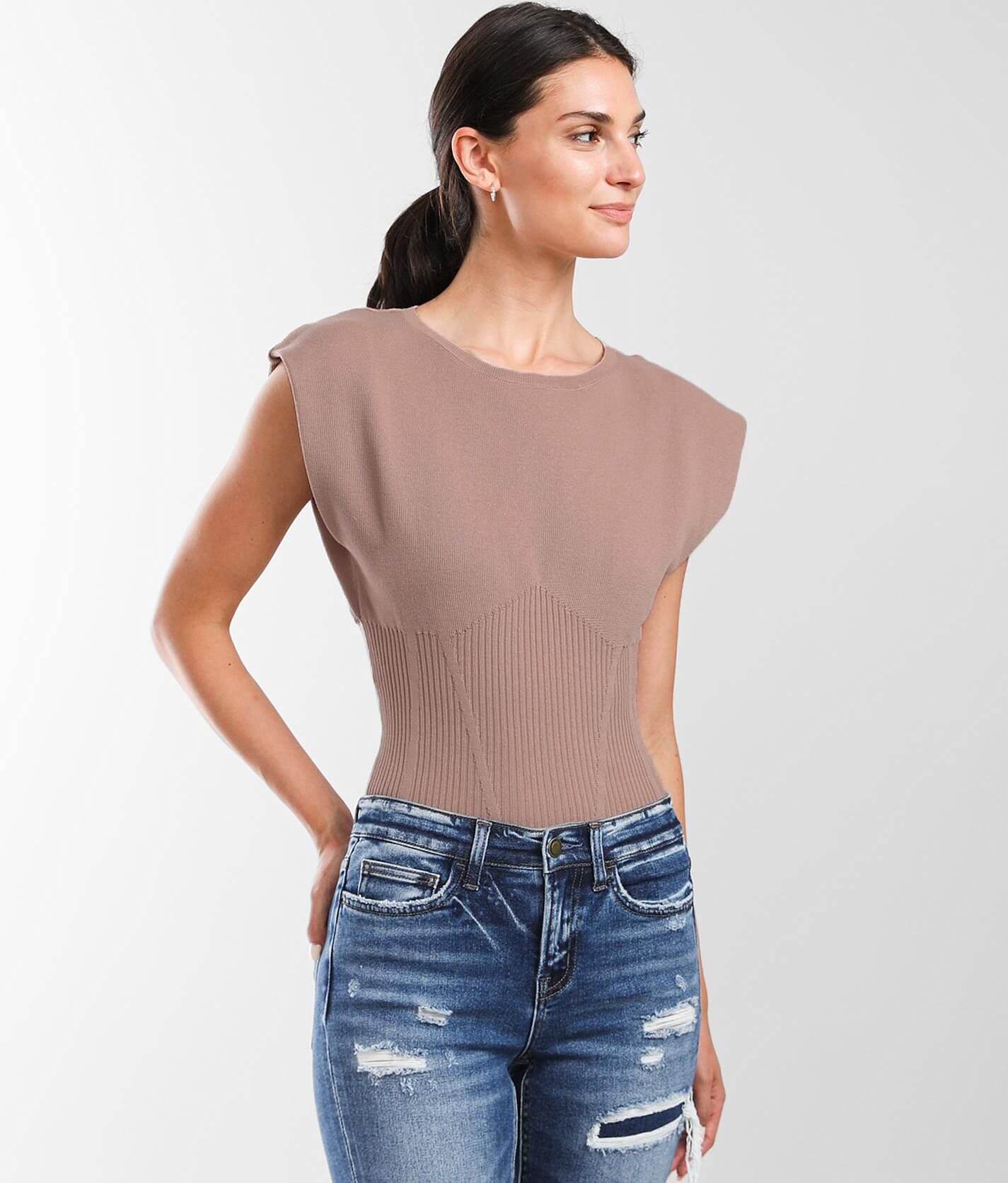 red by BKE Cap Sleeve Sweater - Women's Sweaters in Taupe