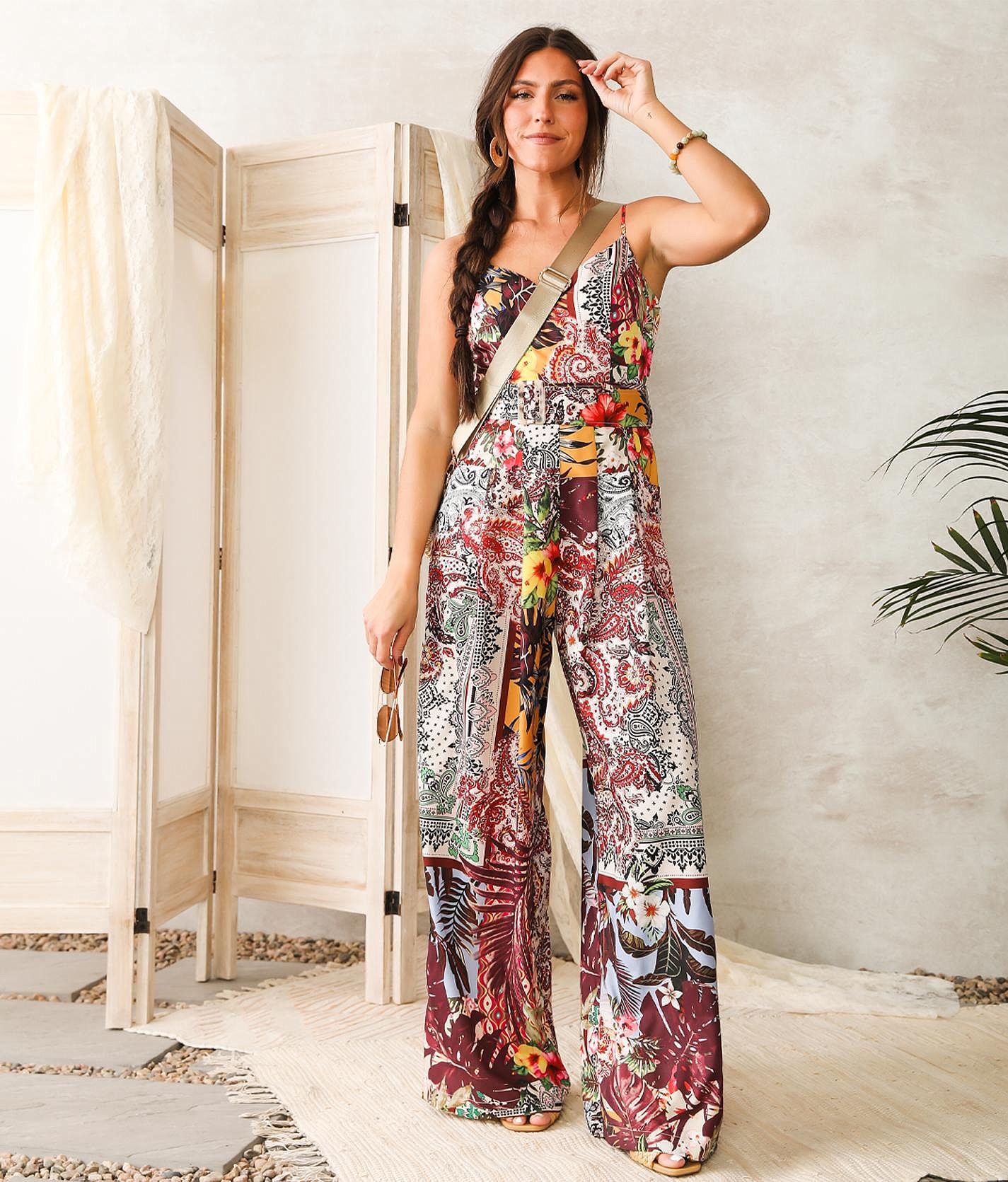 A. Peach Mixed Floral Print Wide Leg Jumpsuit - Women's A. Peach Mixed Floral Print Wide Leg Jumpsuit - Women's