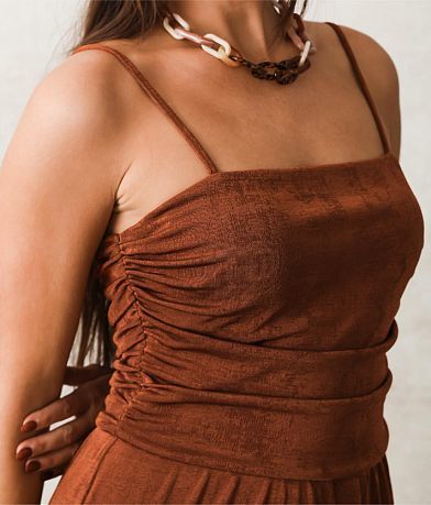 A. Peach Metallic Ruched Jumpsuit MISC_DETAIL_2