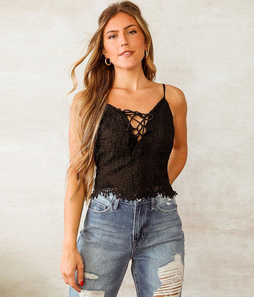 Willow &#38; Root Sweetheart Crochet Lace Tank Top front view