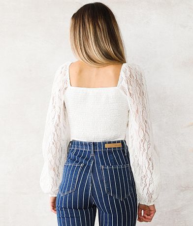A. Peach Lace Corset Cropped Top BACK