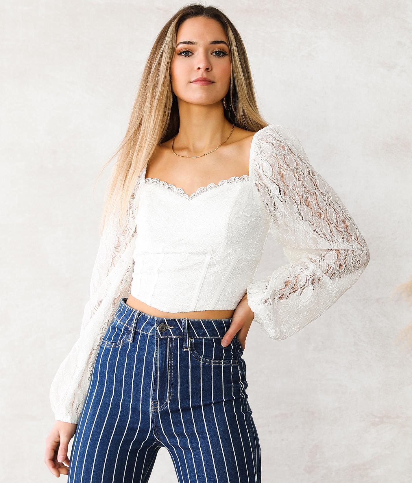 Staci Bubble Sleeve Strappy Front Top Staci Bubble Sleeve Strappy Front Top