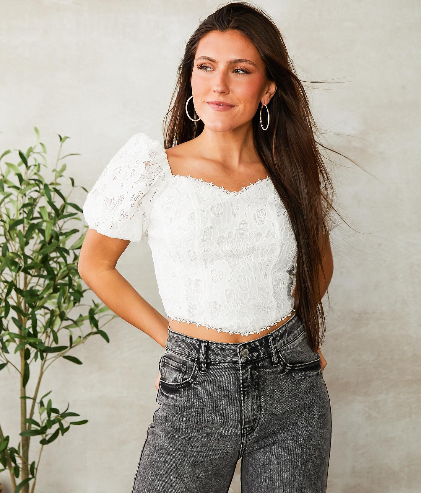 A. Peach Sweetheart Lace Cropped Top - Women's Shirts/Blouses