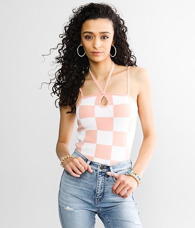 FITZ + EDDI Checkered Sweater Tank Top front view
