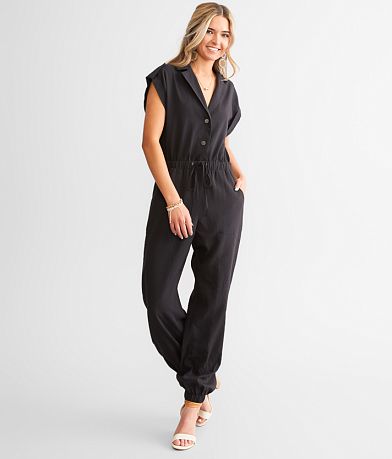 A. Peach Solid Boiler Jumpsuit front view