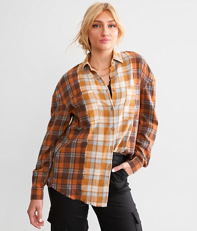 BKE Mixed Flannel Boyfriend Shirt FULL_RIGHT_SIDE