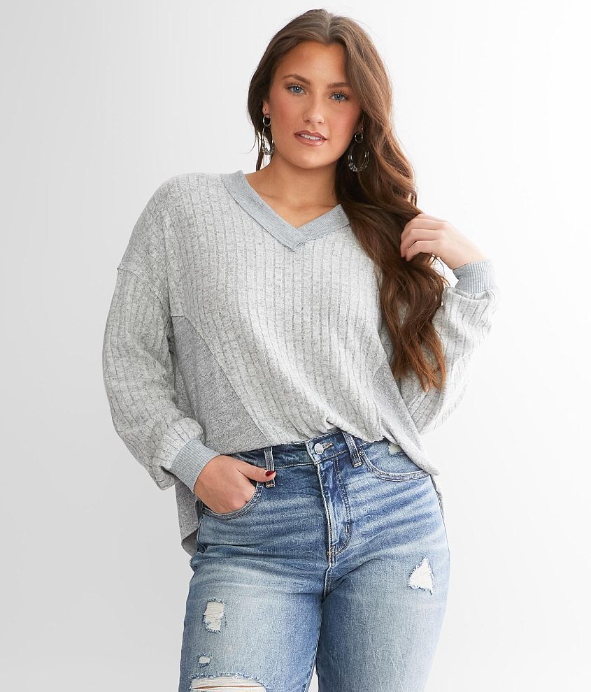 BKE Brushed Rib Knit Top front view