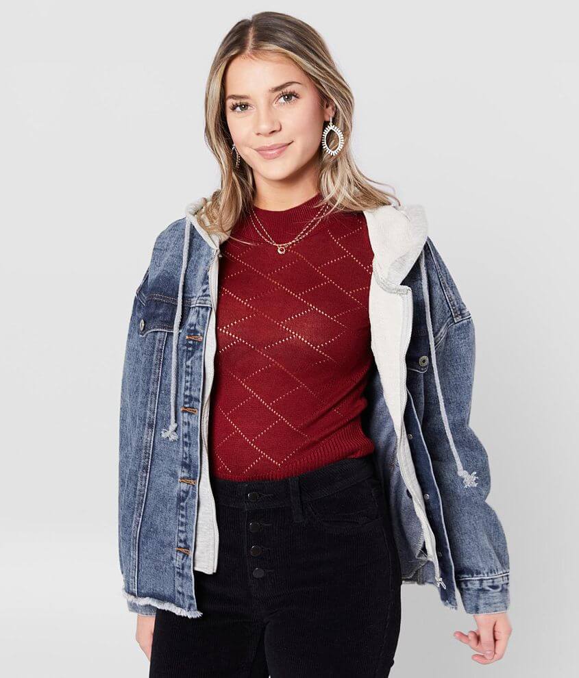 Jean Jacket With Frayed Detail - Red