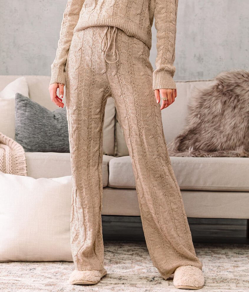 A. Peach Cable Knit Wide Leg Pant front view