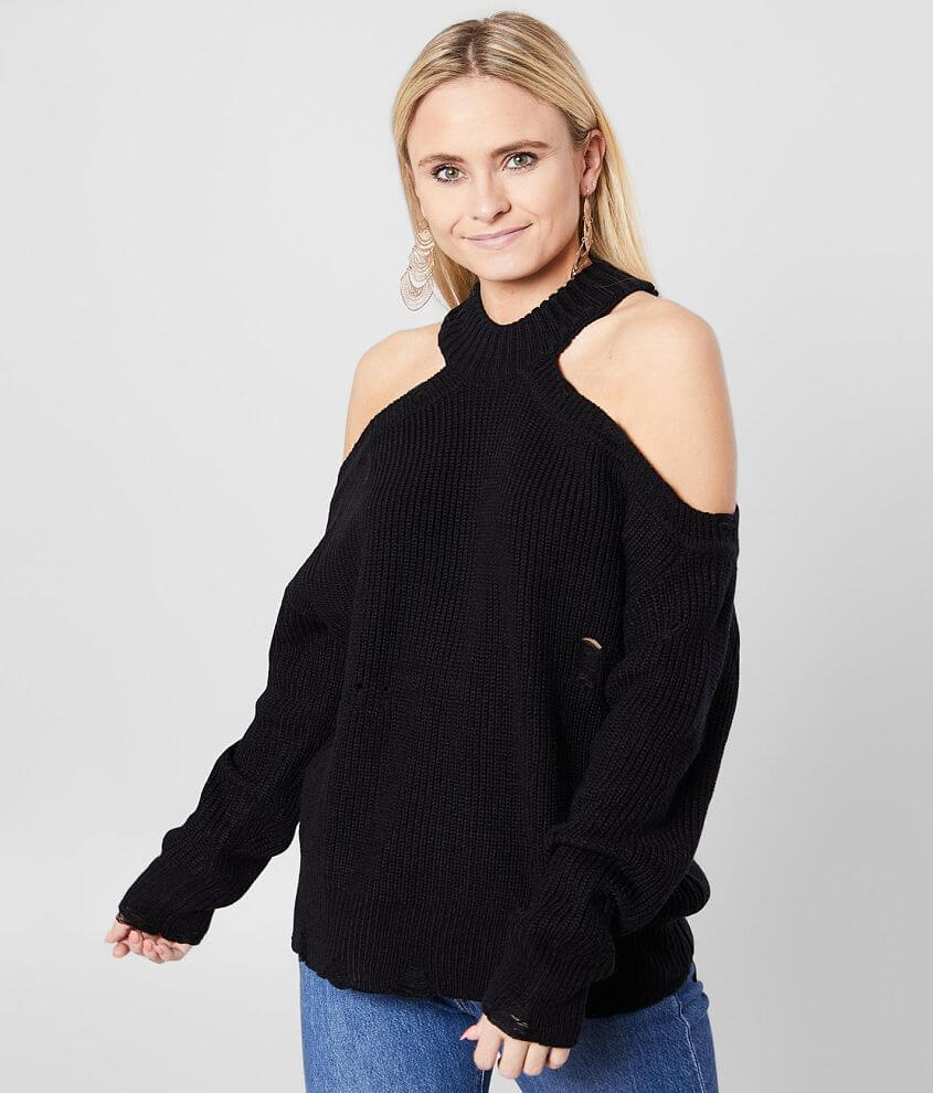 Black open 2025 shoulder sweater