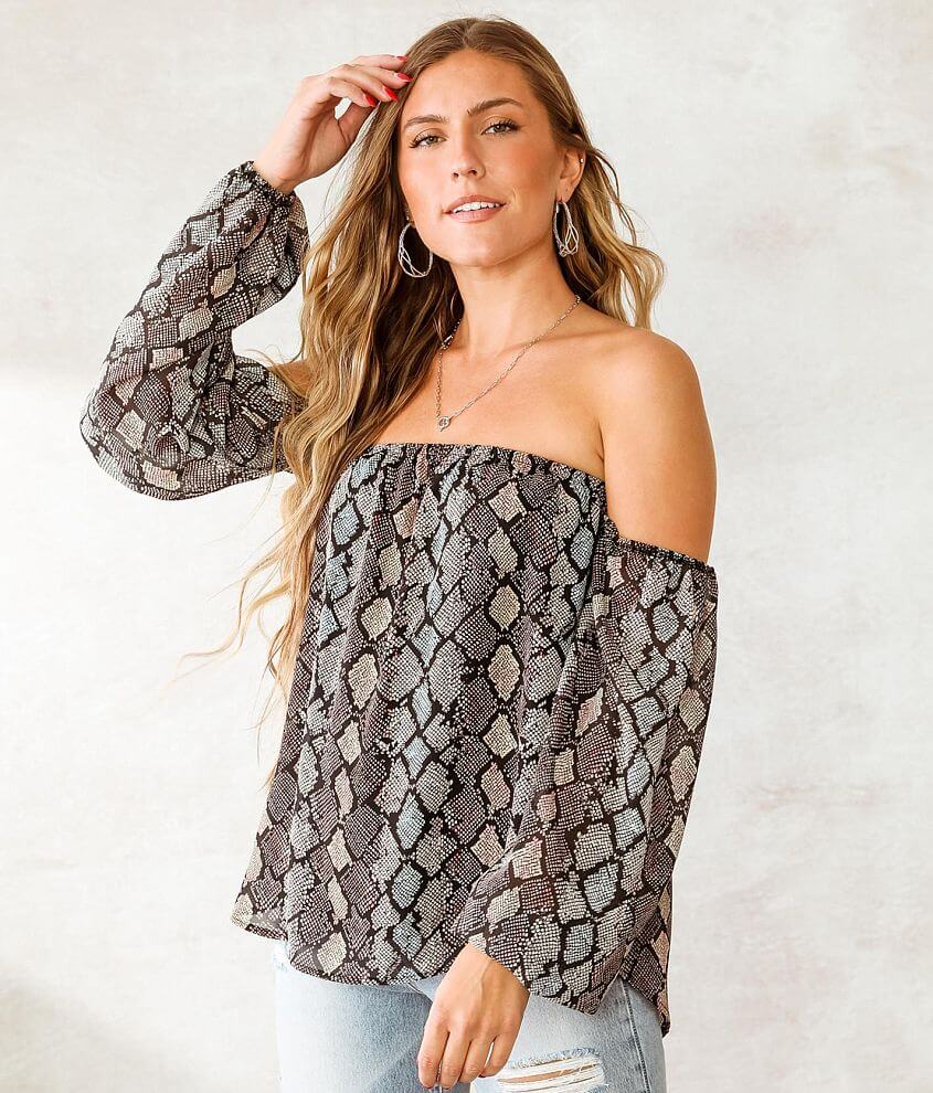 Willow &#38; Root Snake Print Chiffon Top front view