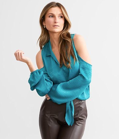 Willow & Root Cold Shoulder Satin Blouse front view