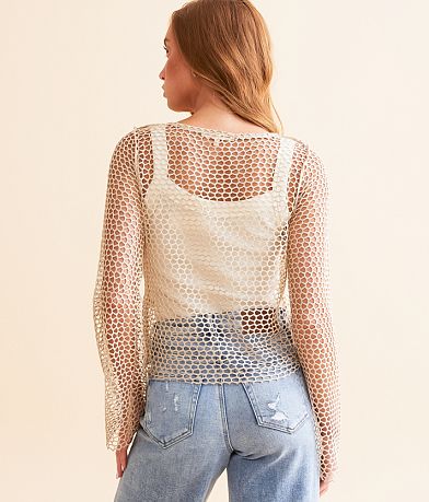 Gilded Intent Metallic Fishnet Top back view