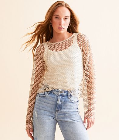 Gilded Intent Metallic Fishnet Top full right side view