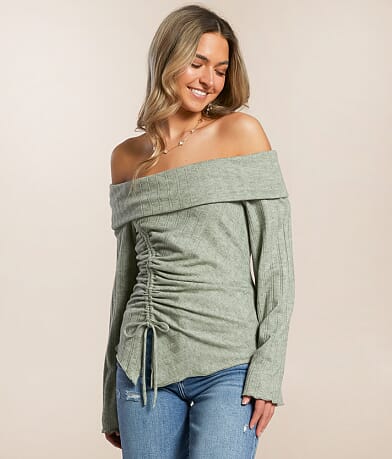 Willow & Root Off The Shoulder Ribbed Top front view