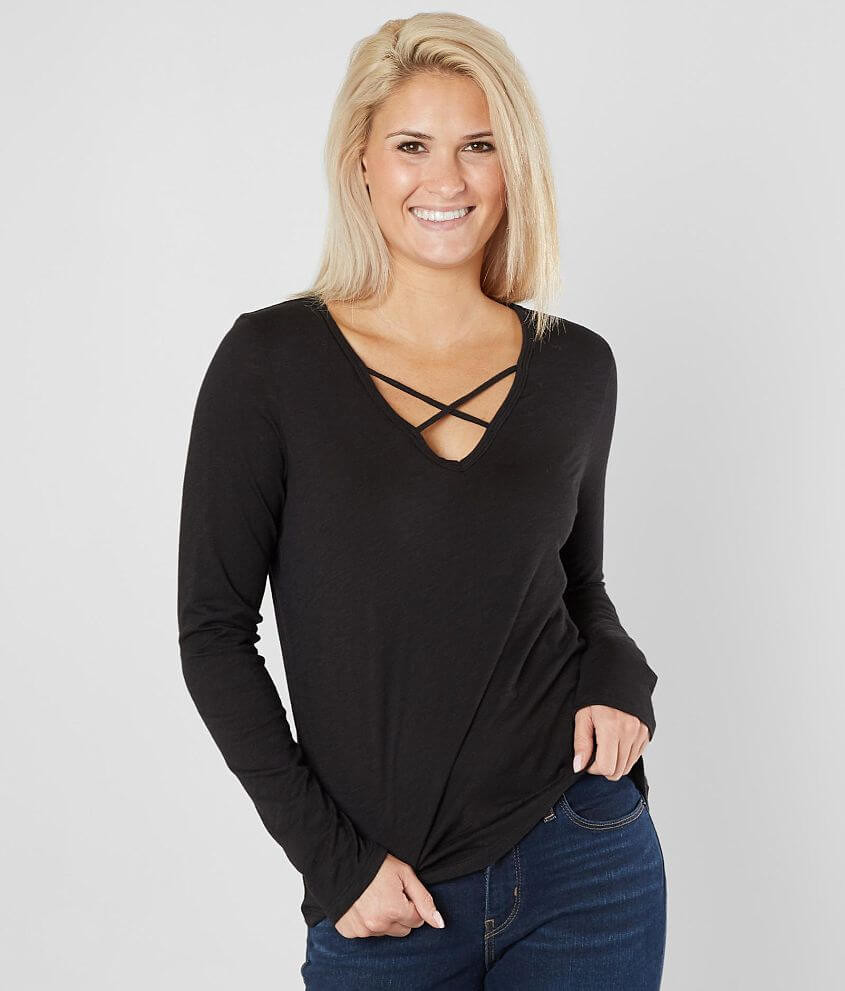 Buckle Black Strappy Wide Neck Top - Women's Shirts/Blouses in