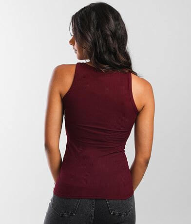 red by BKE Ribbed High Neck Tank Top back view