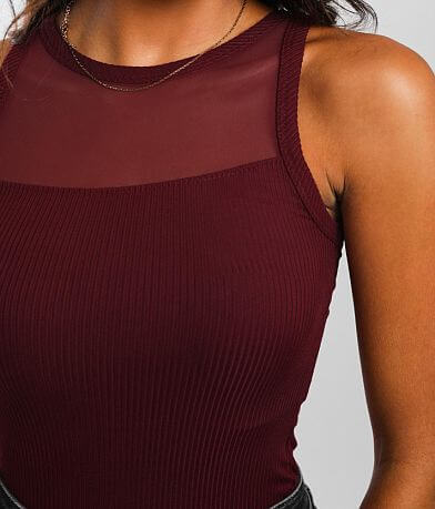 red by BKE Ribbed High Neck Tank Top misc detail 1 view