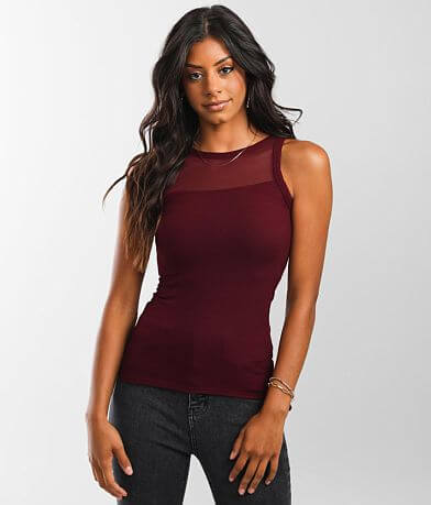 red by BKE Ribbed High Neck Tank Top full right side view