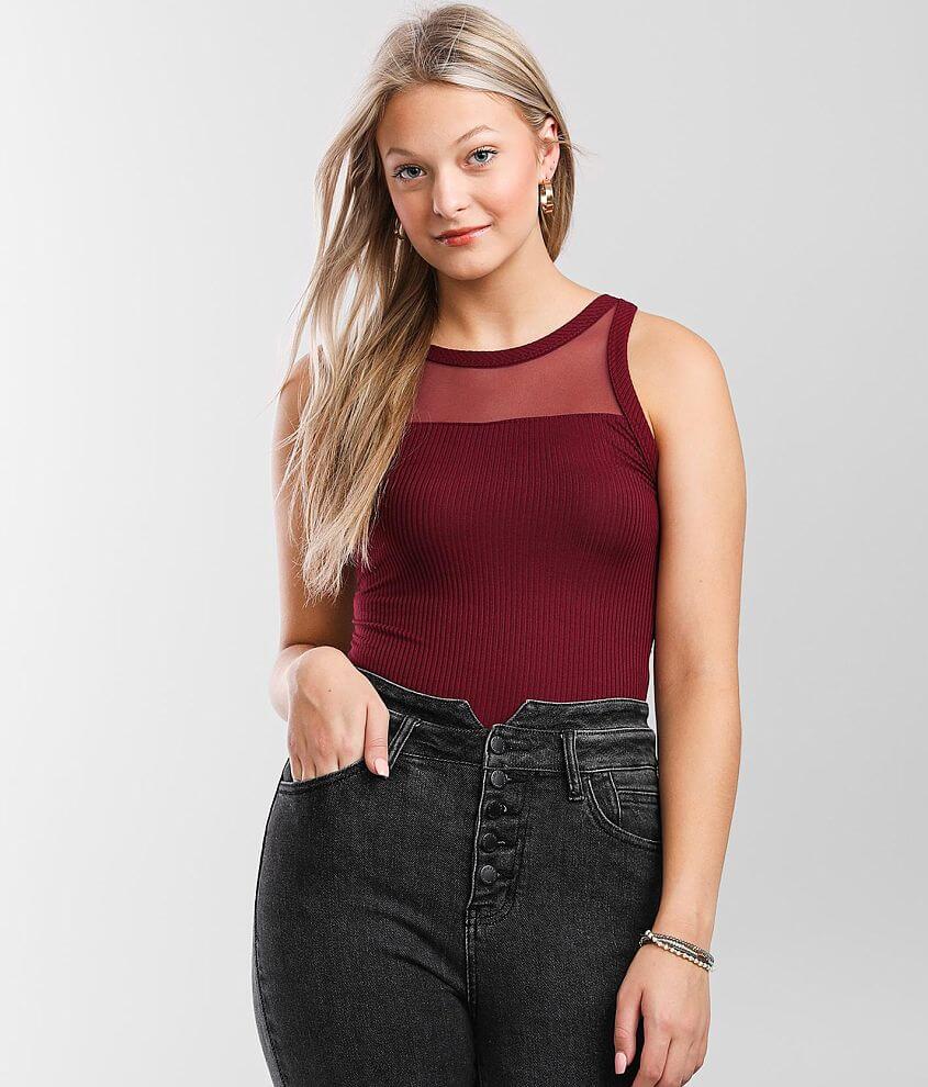 Shape Red Ribbed Scoop Neck Crop Top, Shape