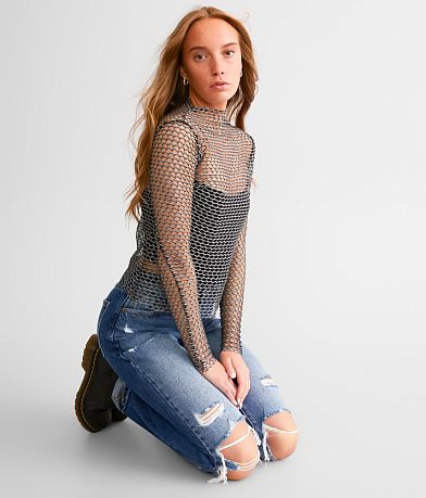 Gilded Intent Metallic Netted Top - Women's Shirts & Blouses in Black ...