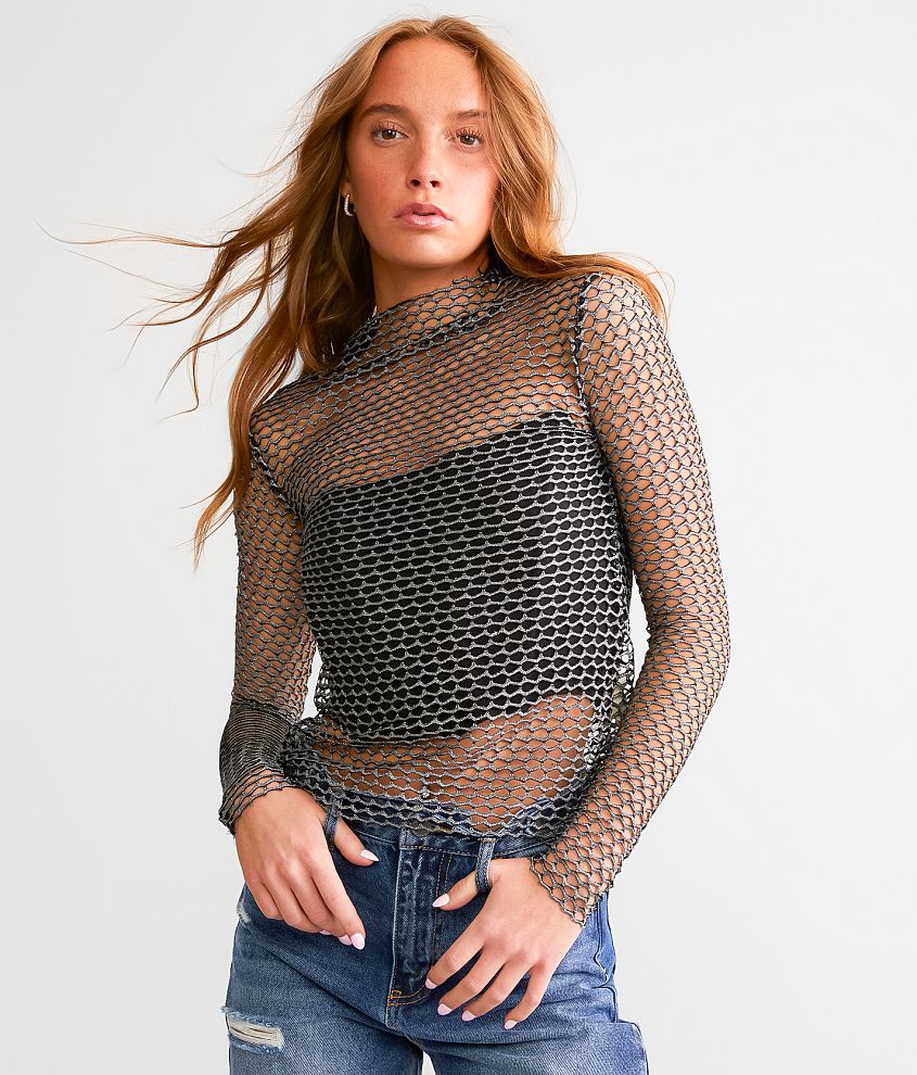 Gilded Intent Metallic Netted Top - Women's Shirts/Blouses in Black ...